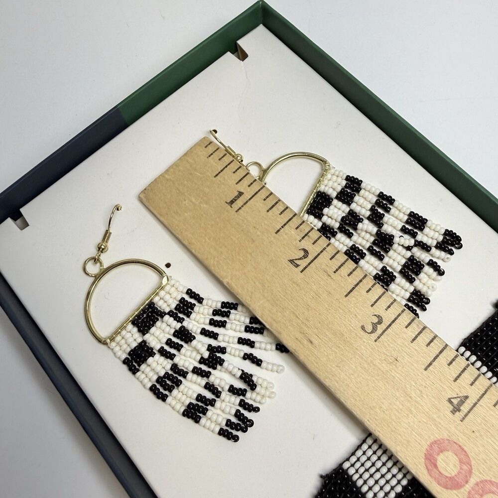 INK + ALLOY Black & White Checkered Beaded Wide Bracelet & Earring Set New - Picture 5 of 7